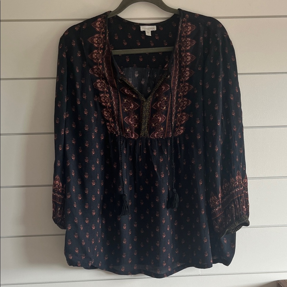 Garnet Hill Navy Boho Top